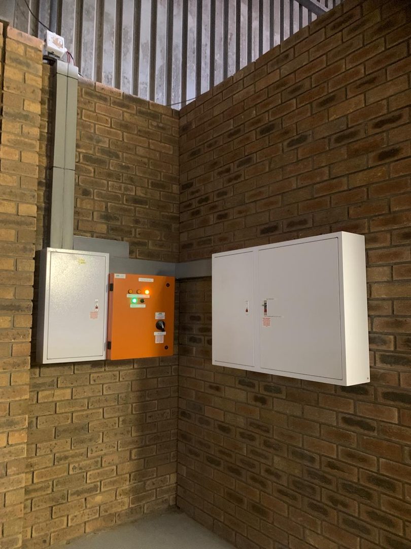 Distribution and changeover boards mounted on a wall