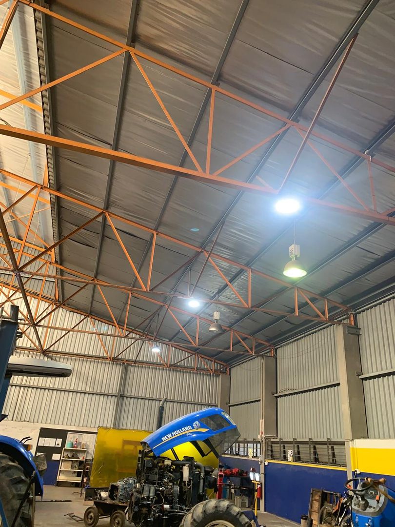 Agricultural high-bay LED lighting in a workshop